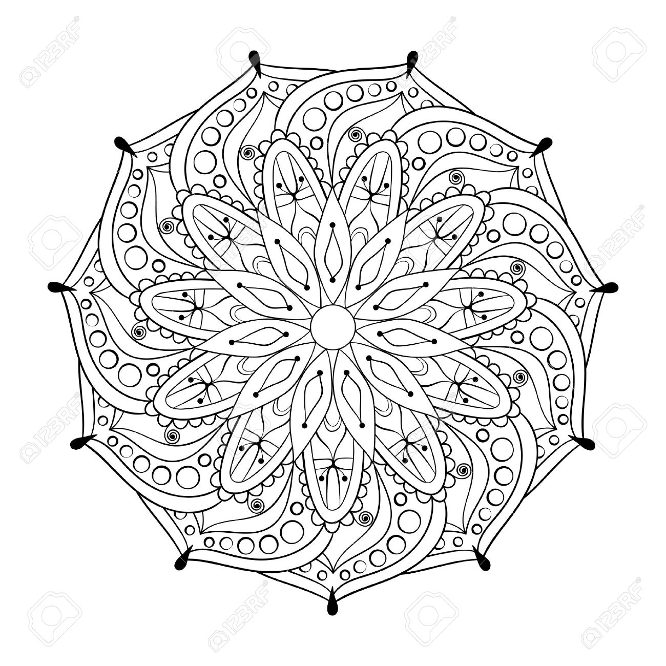Zentangle stylized elegant round Indian Mandala for adult anti stress coloring pages Hand drawn