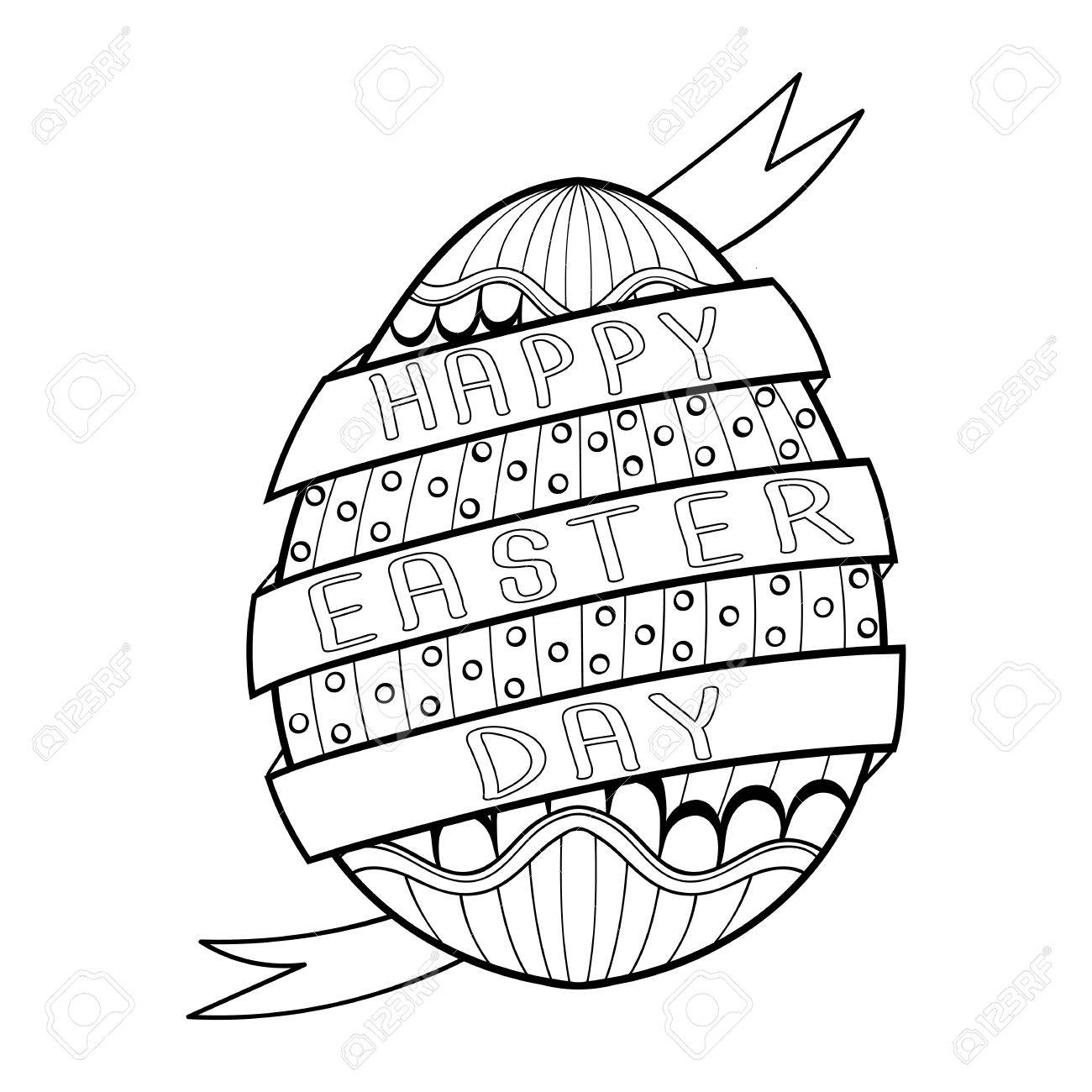 Hand drawn artistic Easter egg for adult coloring page in doodle zentangle tribal style