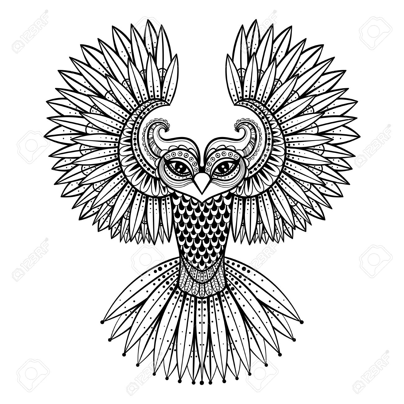 Vector ornamental Owl, ethnic zentangled mascot, amulet, mask of bird, patterned animal for adult anti stress coloring pages. Hand drawn totem illustration isolated on background. - 51456691 Vector ornamental Owl, ethnic zentangled mascot, amulet, mask of bird, patterned animal for adult anti stress coloring pages. Hand drawn totem illustration isolated on background. - 51456691
