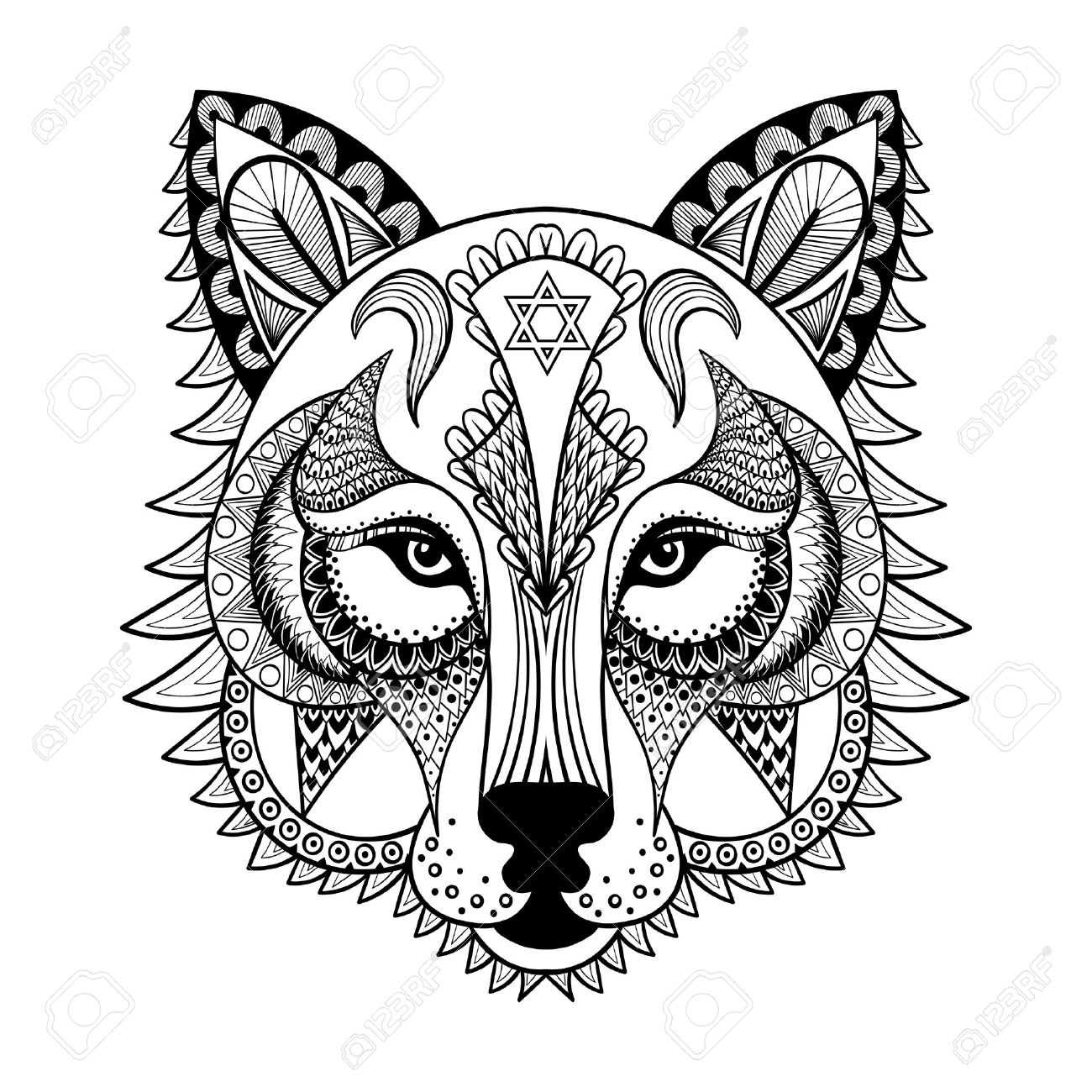 Vector Ornamental Wolf Ethnic Zentangled Mascot Amulet Mask