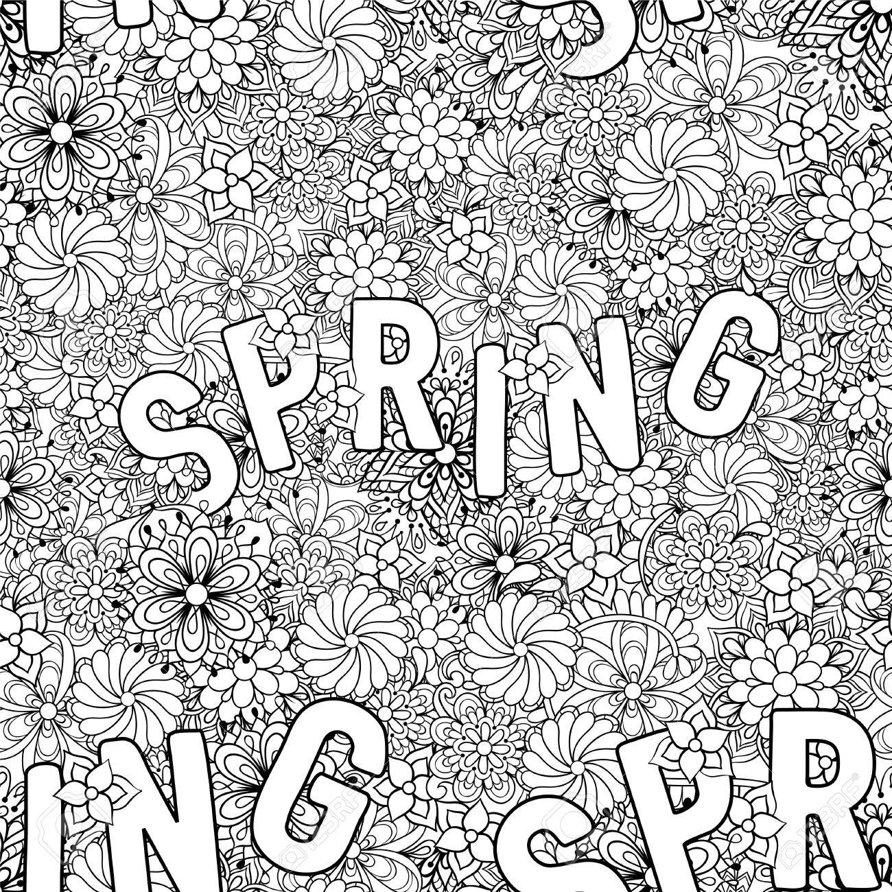 Hand Drawn Ethnic Ornamental Patterned Spring Seamless Pattern With Flowers In Doodle Zentangle Tribal Style