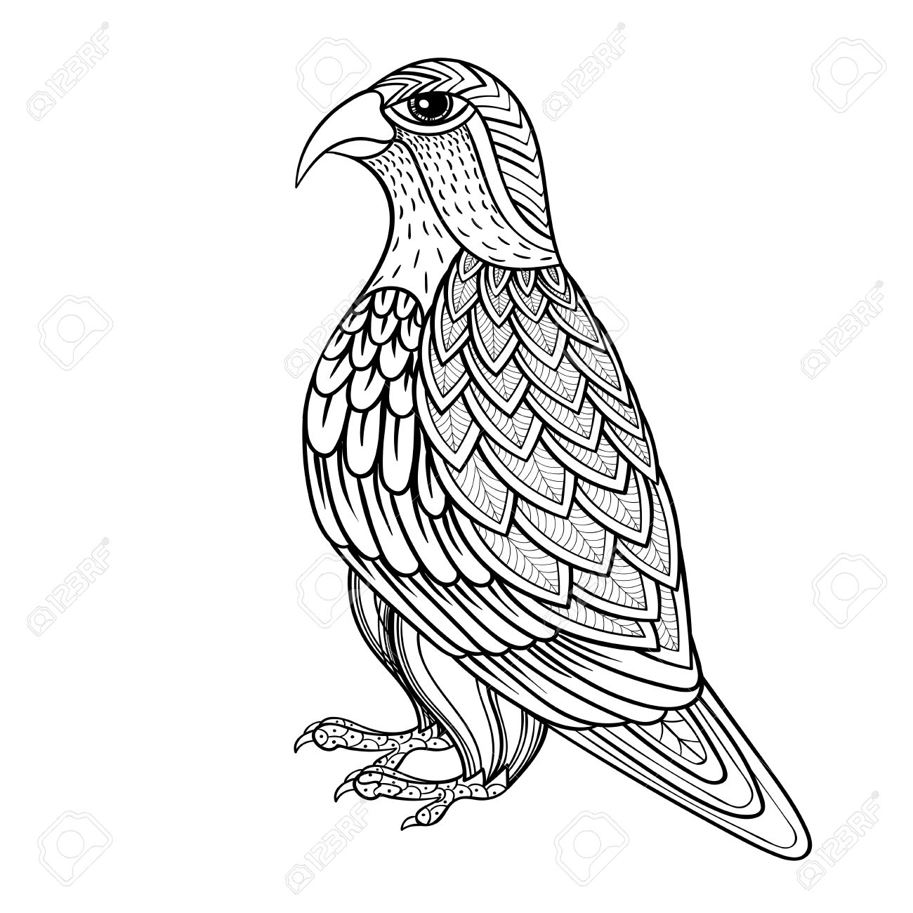 Zentangle Falcon Vecteur Faucon Oiseau De Proie Prédateur Anti Stress Coloriage Adultes Ornement Illustration Motif Tribal Pour Le Tatouage