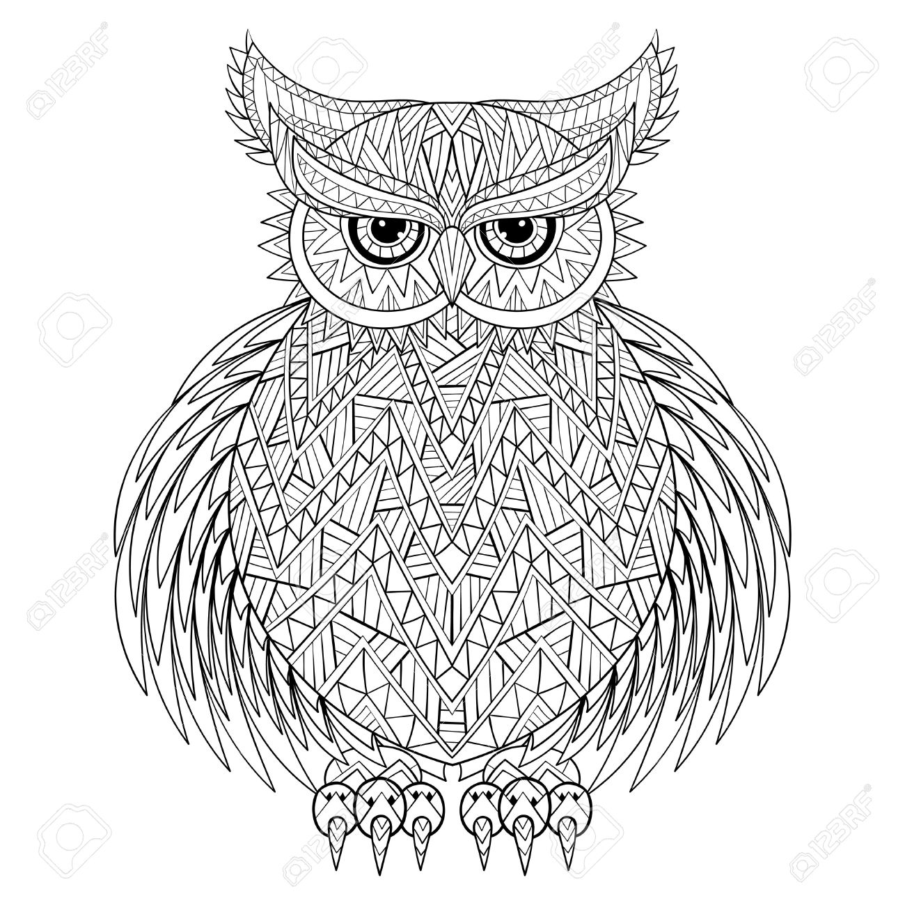 Hand Drawn Zentangle Owl Bird Totem For Adult Coloring Page In Hand drawn zentangle Owl bird totem for adult Coloring Page in zentangle style for