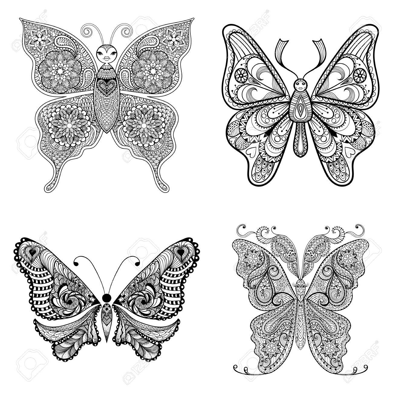 Zentangle Vektor Schwarze Schmetterlinge F R Erwachsene Anti Stress Zentangle Vektor Schwarze Schmetterlinge F R Erwachsene Anti Stress