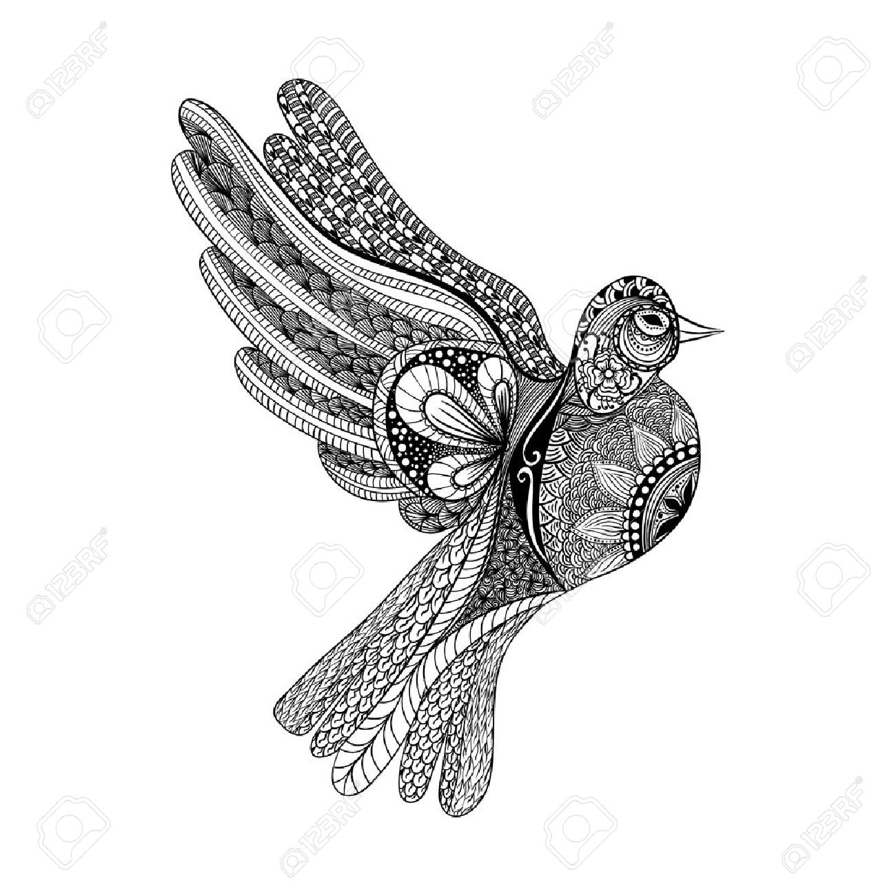 Zentangle Stylized Floral Pigeon For Peace Day Hand Drawn Dove Of Vector Illustration