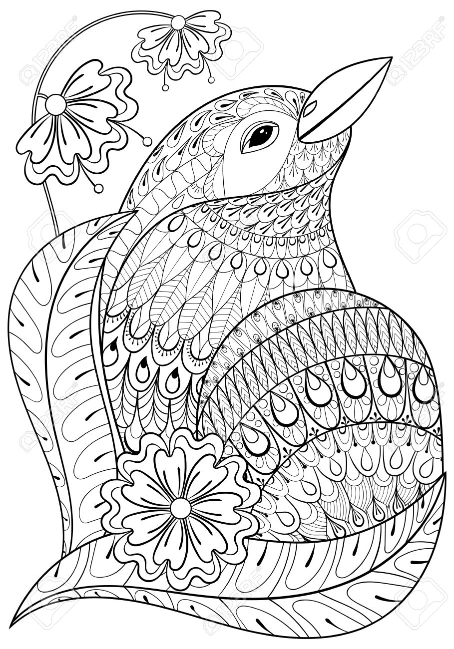 花のエキゾチックな鳥 手大人のぬり絵の描かれた民族の動物 T シャツ プリント 自由奔放に生きるポスターをパターン化 ベクトルは 白い背景の上の図を分離しました A4 サイズ のイラスト素材 ベクタ Image 64924797