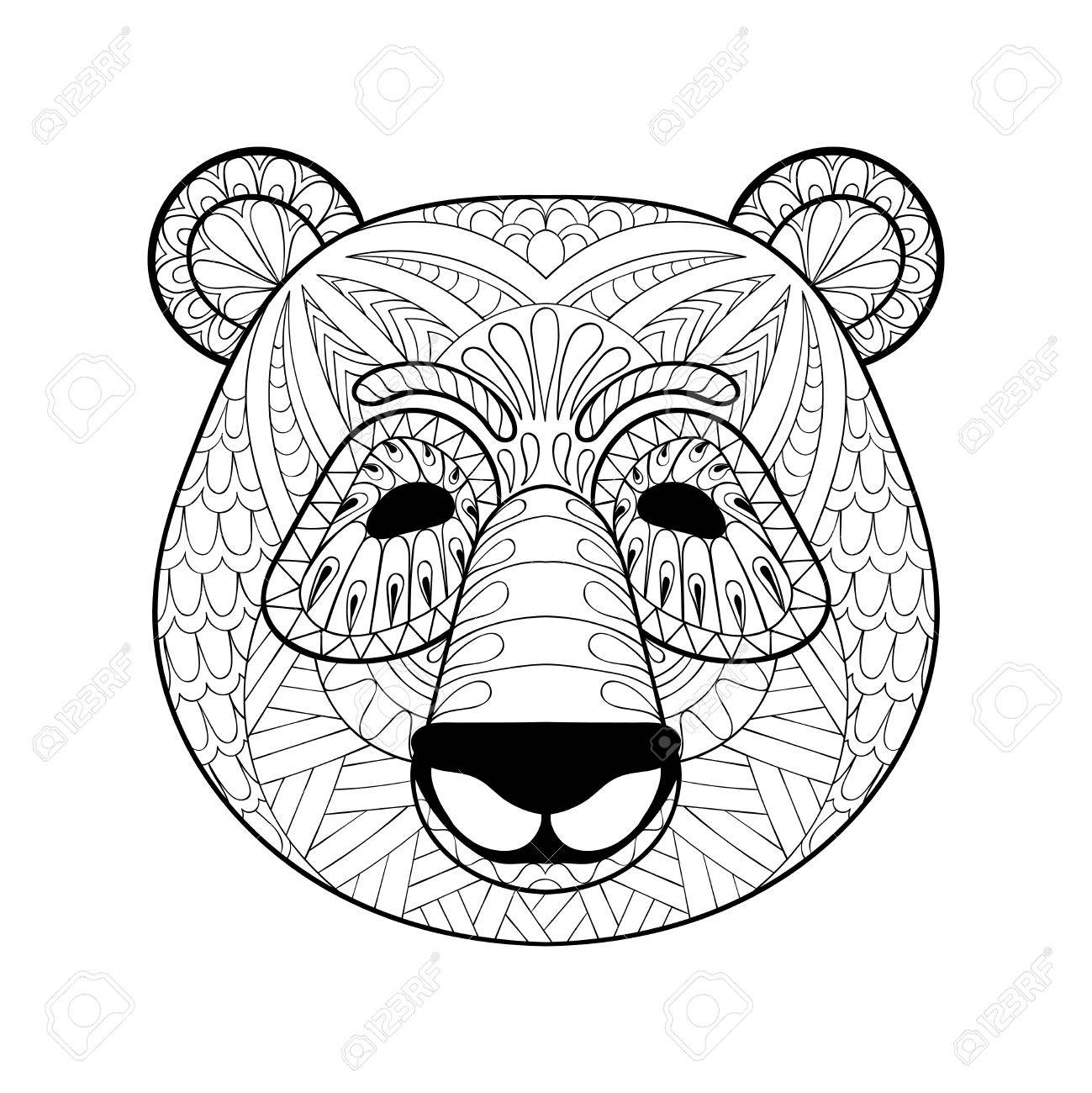 Head Of Panda In Style Freehand Sketch For Adult Antistress Coloring Page With Doodle Elements