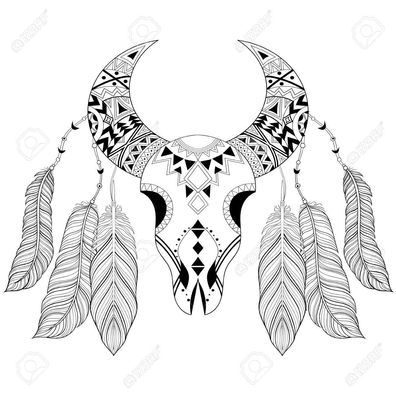 American Ethnic Vector Illustration For Adult Coloring Pages Books Art Therapy Bohemian Tattoo T Shirt Print Posters