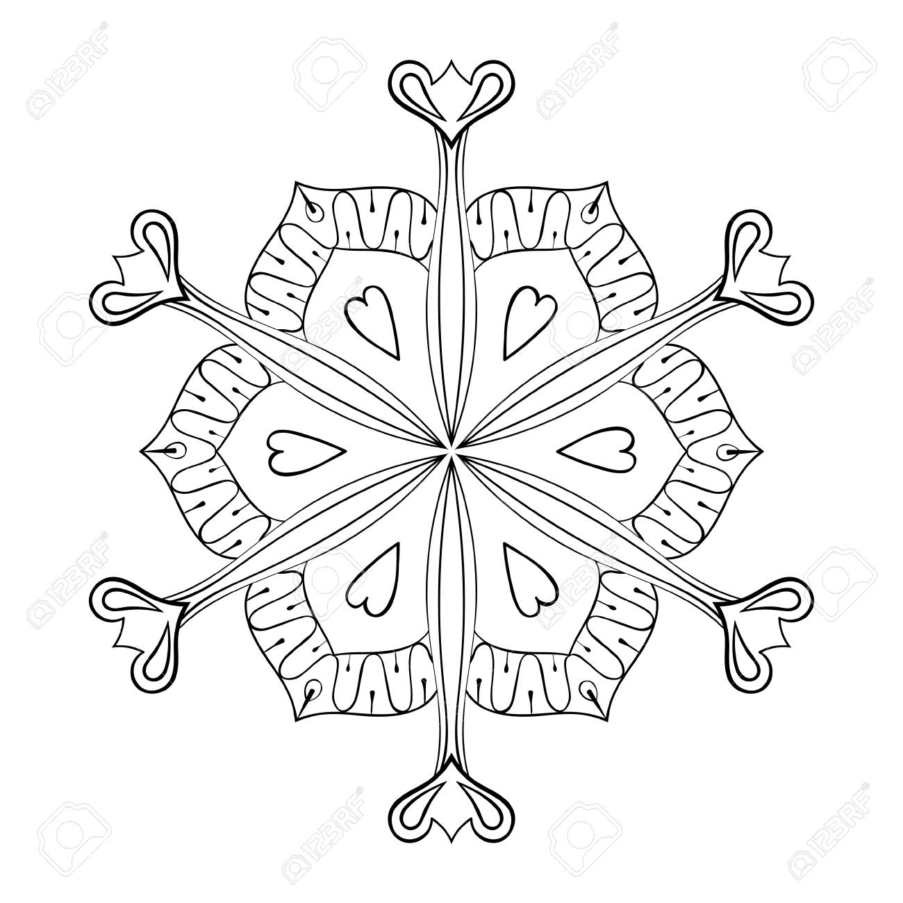 Christmas greeting card element invitation template Vector paper cutout snow flake in zentangle style doodle mandala for adult coloring pages