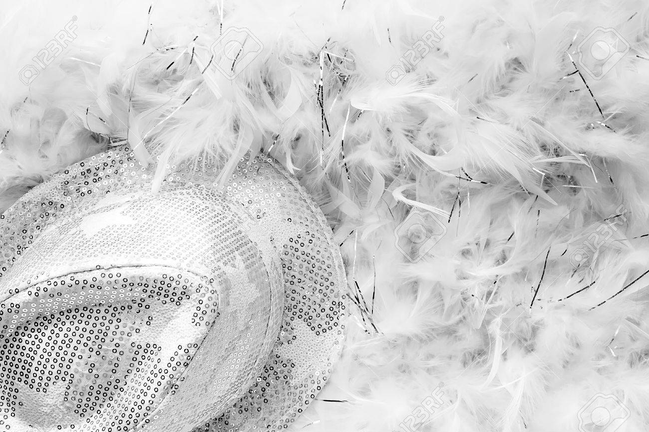 black and white style party background with white sequins hat