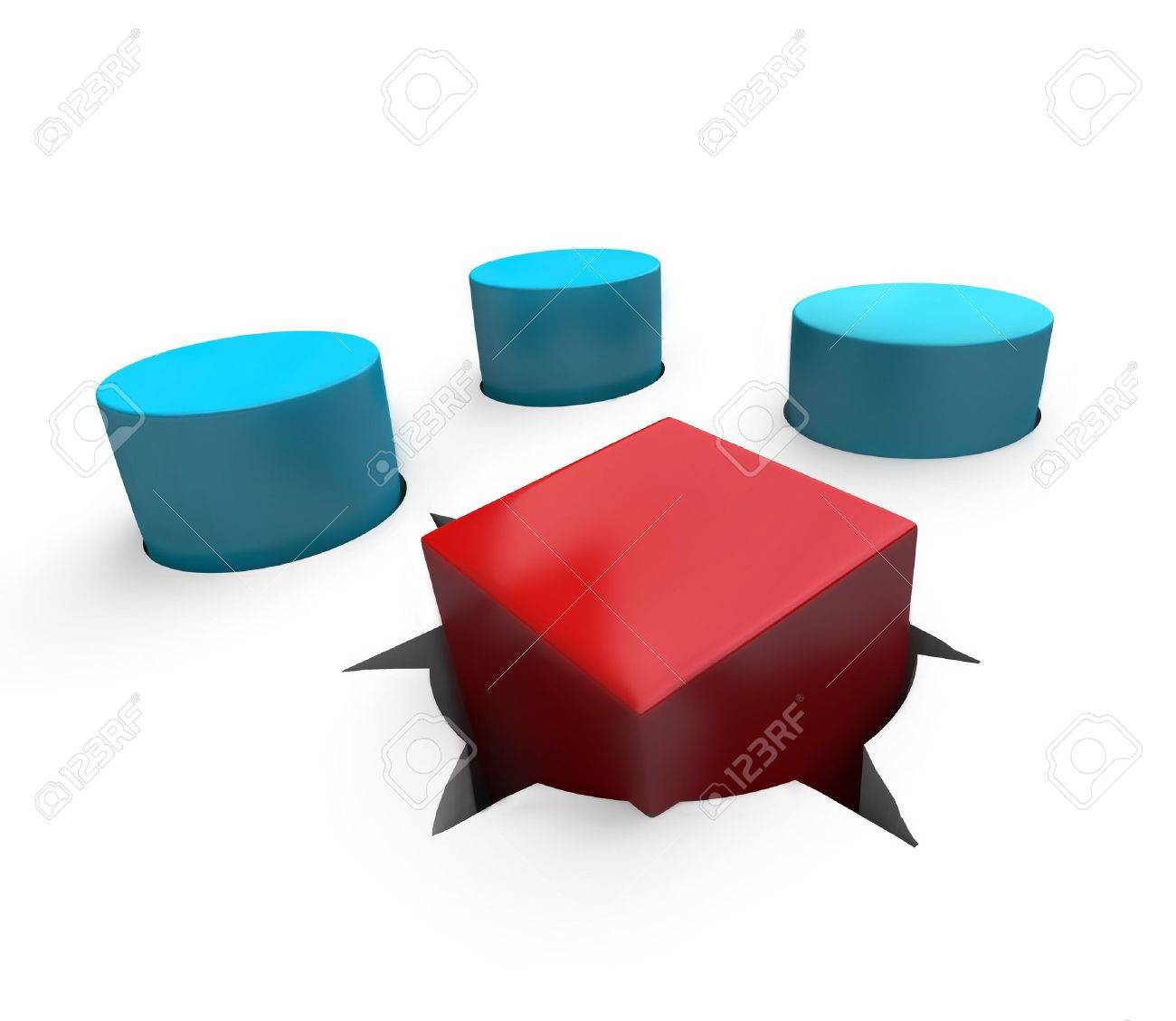 赤の立方体は丸い穴嵌合不良 の写真素材 画像素材 Image