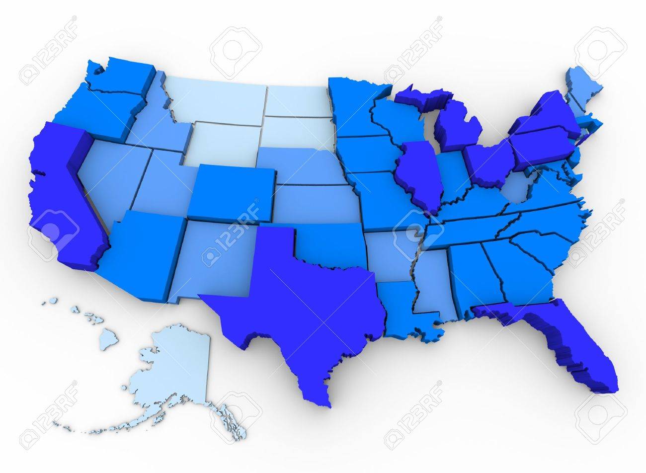 A 3d Map Of The United States With The Most Populated States Stock Photo Picture And Royalty Free Image Image 6519348