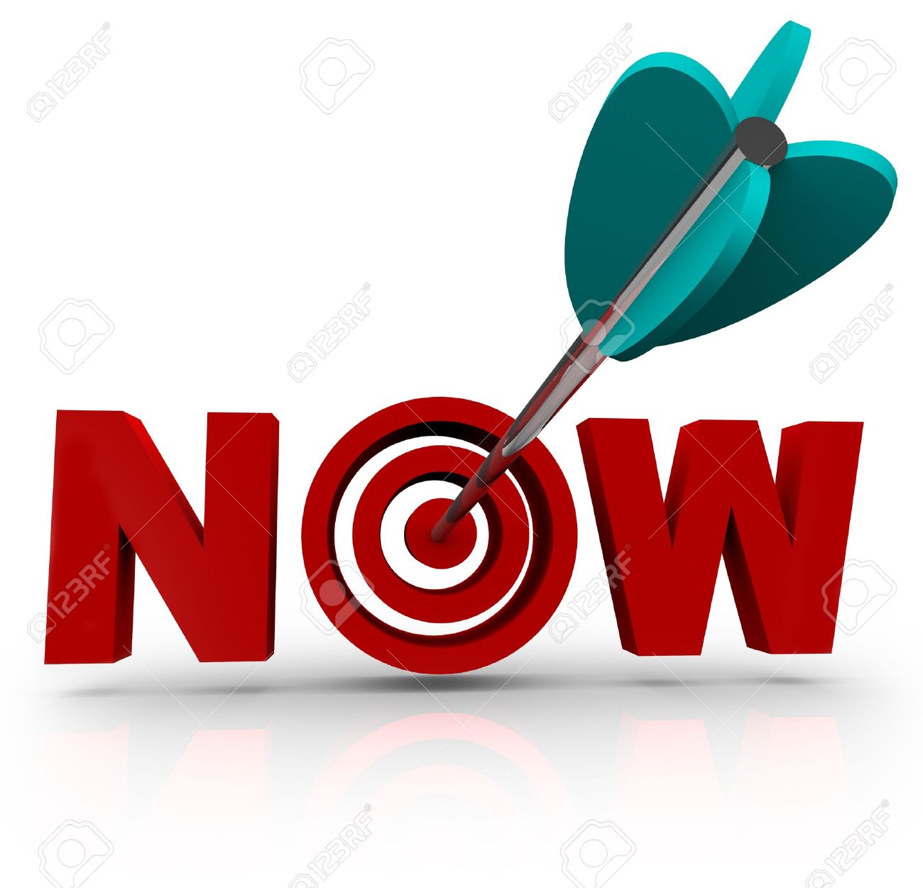 an arrow hits a bullseye in the word now symbolizing urgency stock