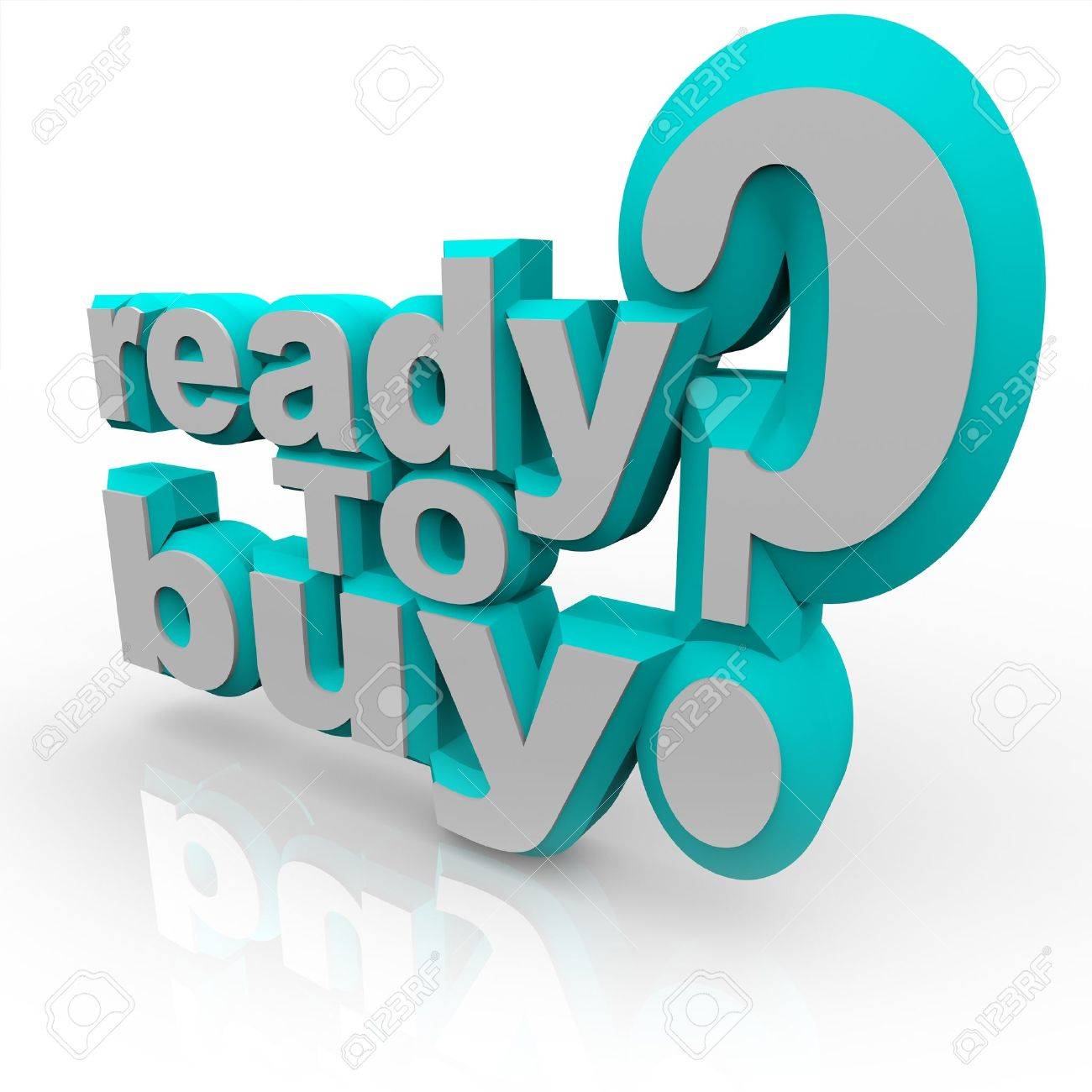 the words ready to buy and a question mark asking if the customer buy words