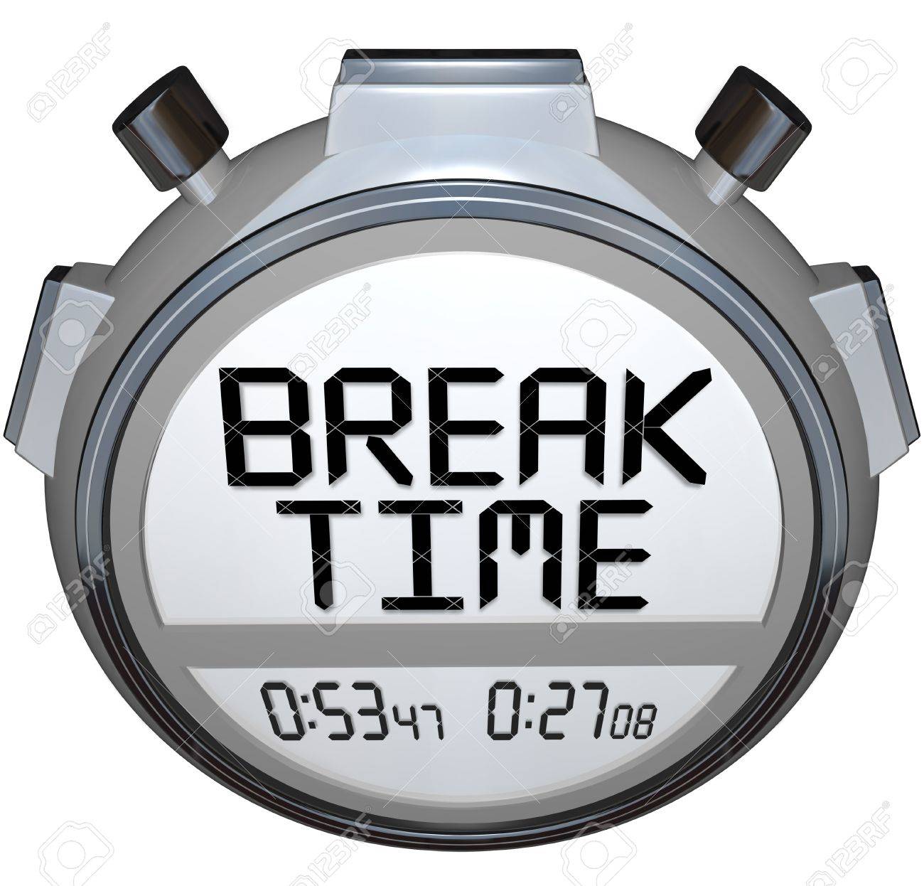 a stopwatch timer shows the words break time to indicate the stock