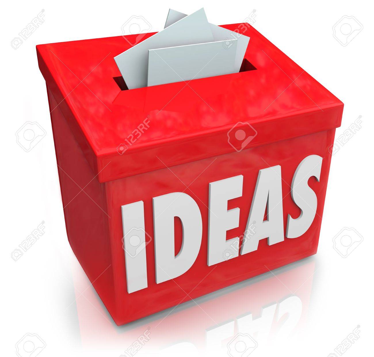 a red ideas box for submission of creative and innovative thoughts