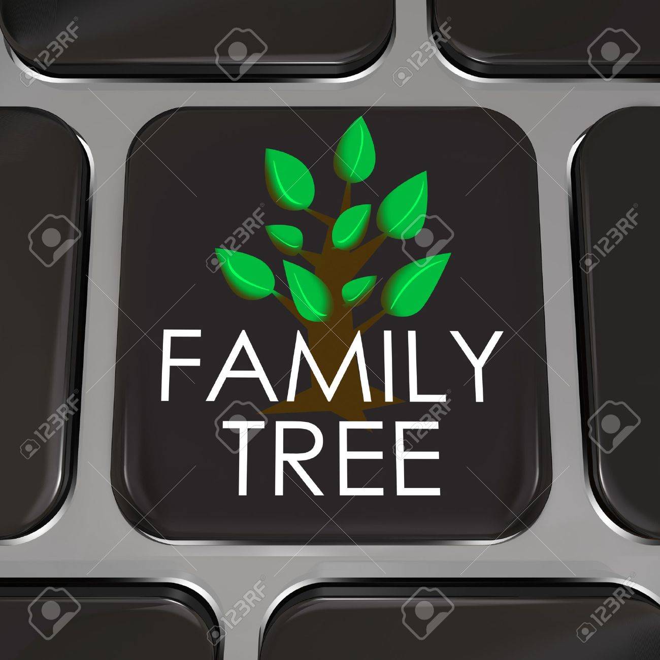 a computer keyboard key with the words family tree and picture