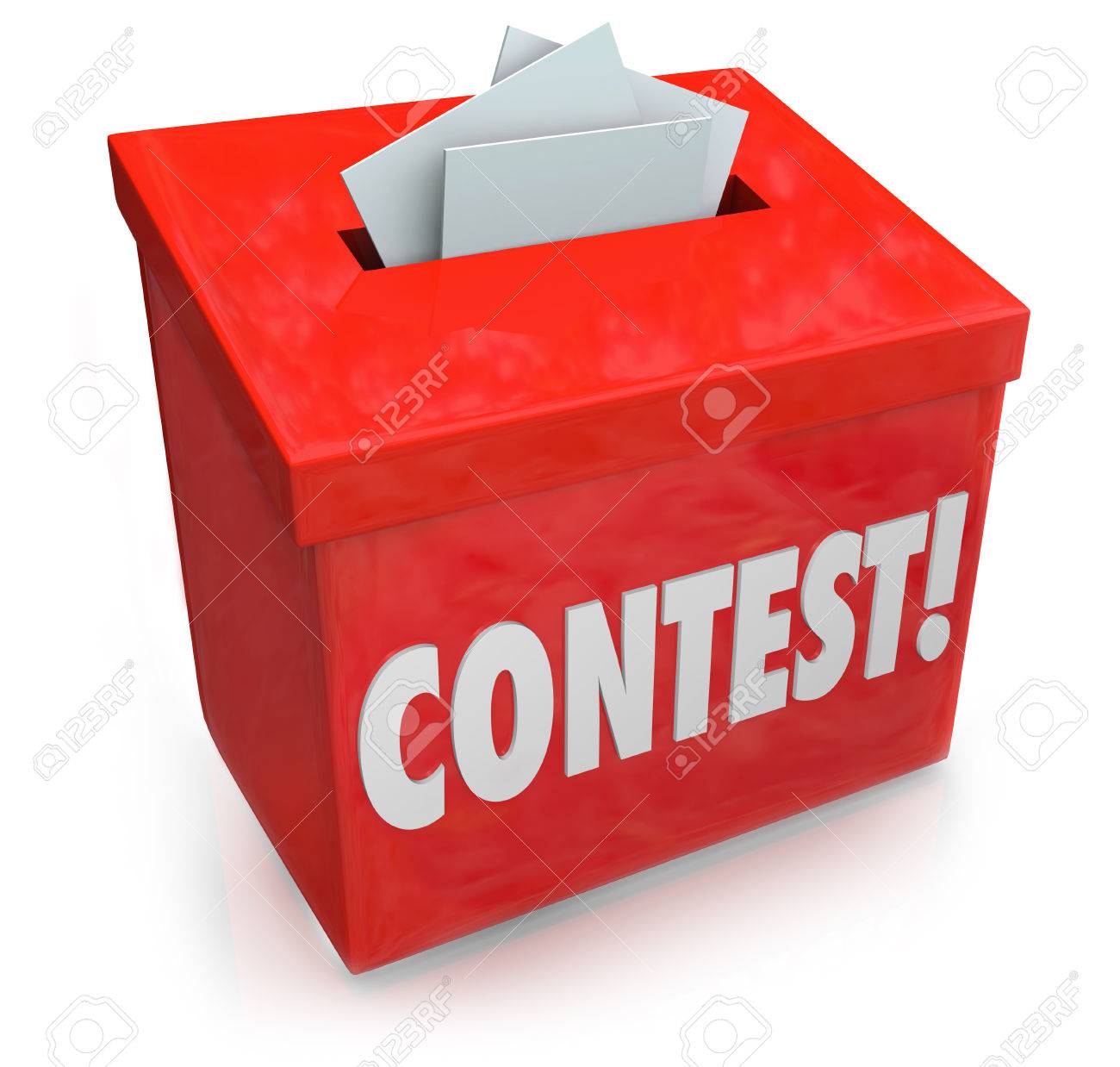 Contest word on a 3d red collection box to enter your entry form and compete to win a prize, award or jackpot in a random drawing - 26955076 Contest word on a 3d red collection box to enter your entry form and compete to win a prize, award or jackpot in a random drawing - 26955076