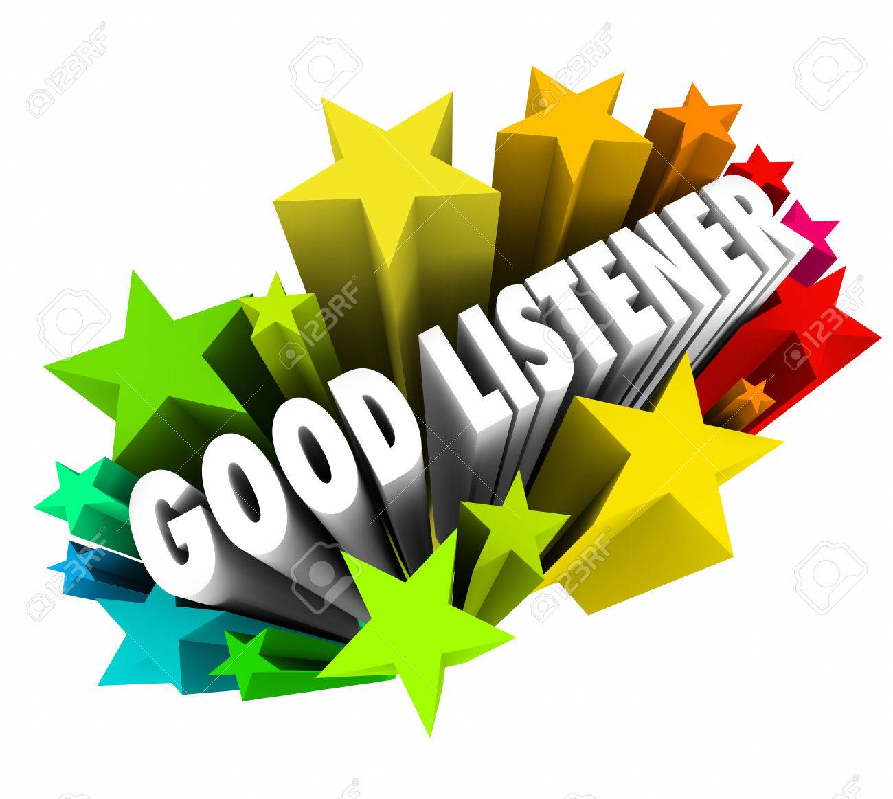 good listener 3d words in stars or firewords to illustrate sympathy
