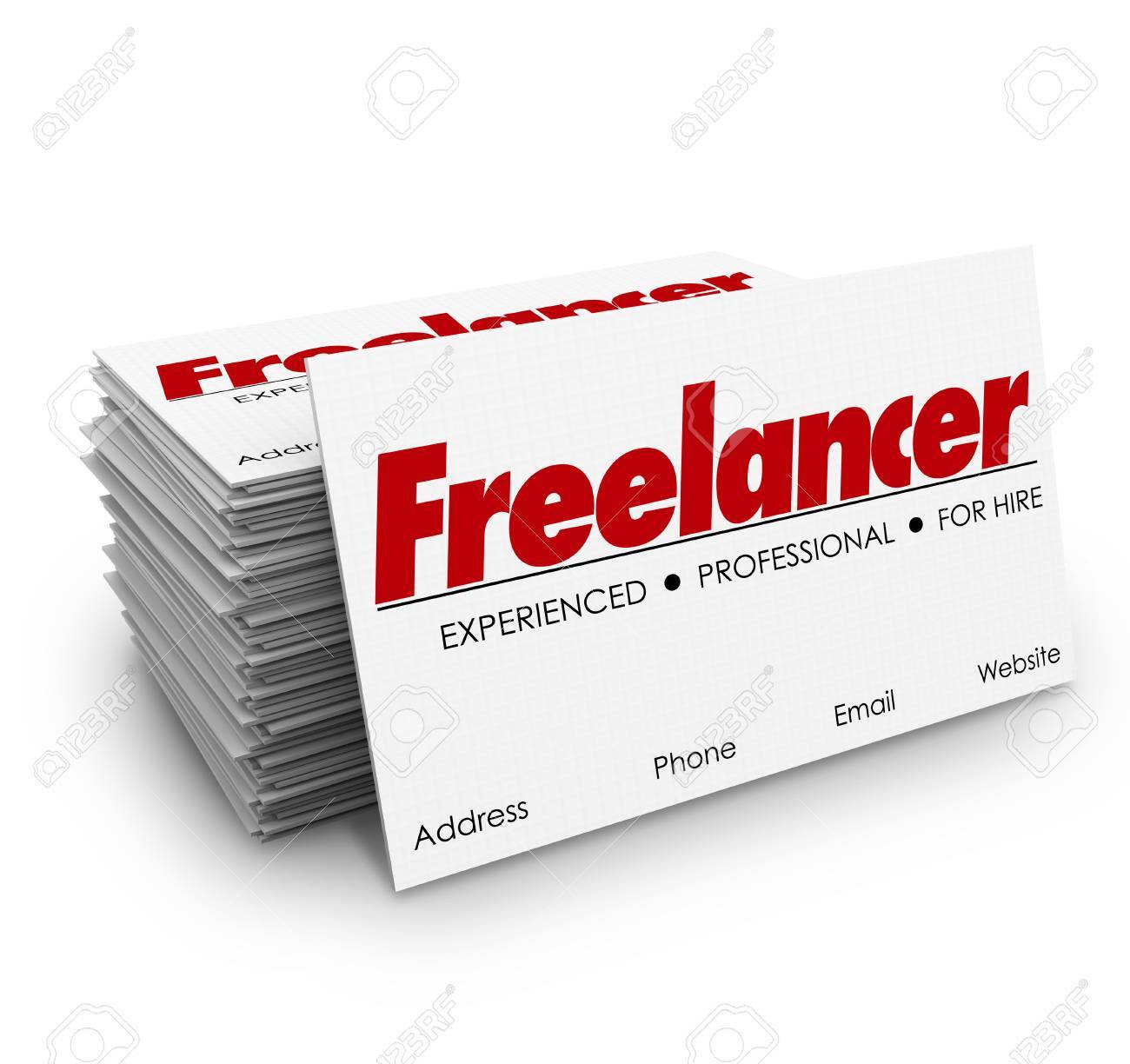 freelancer independent contractor for hire business card stack or pile stock photo 46722293