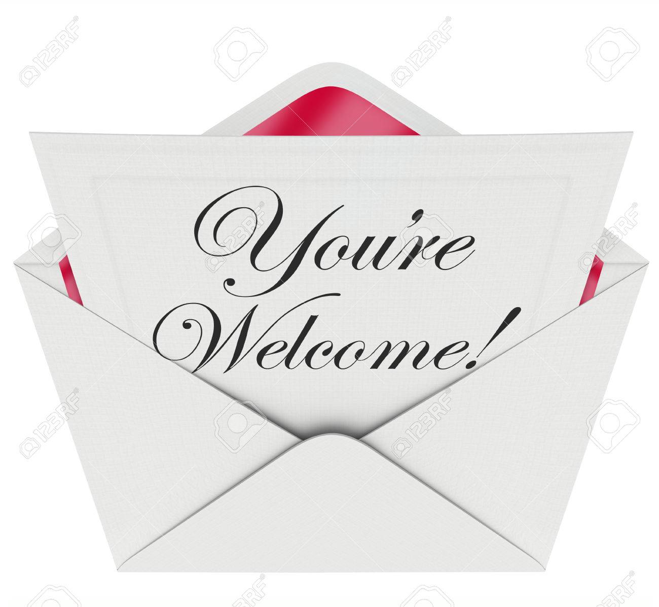 You Re Welcome Words In Script Font Written On A Letter Or Note In An Open Envelope To Illustrate Convey Or Communicate Recognition Or Appreciation Stock Photo Picture And Royalty Free Image Image