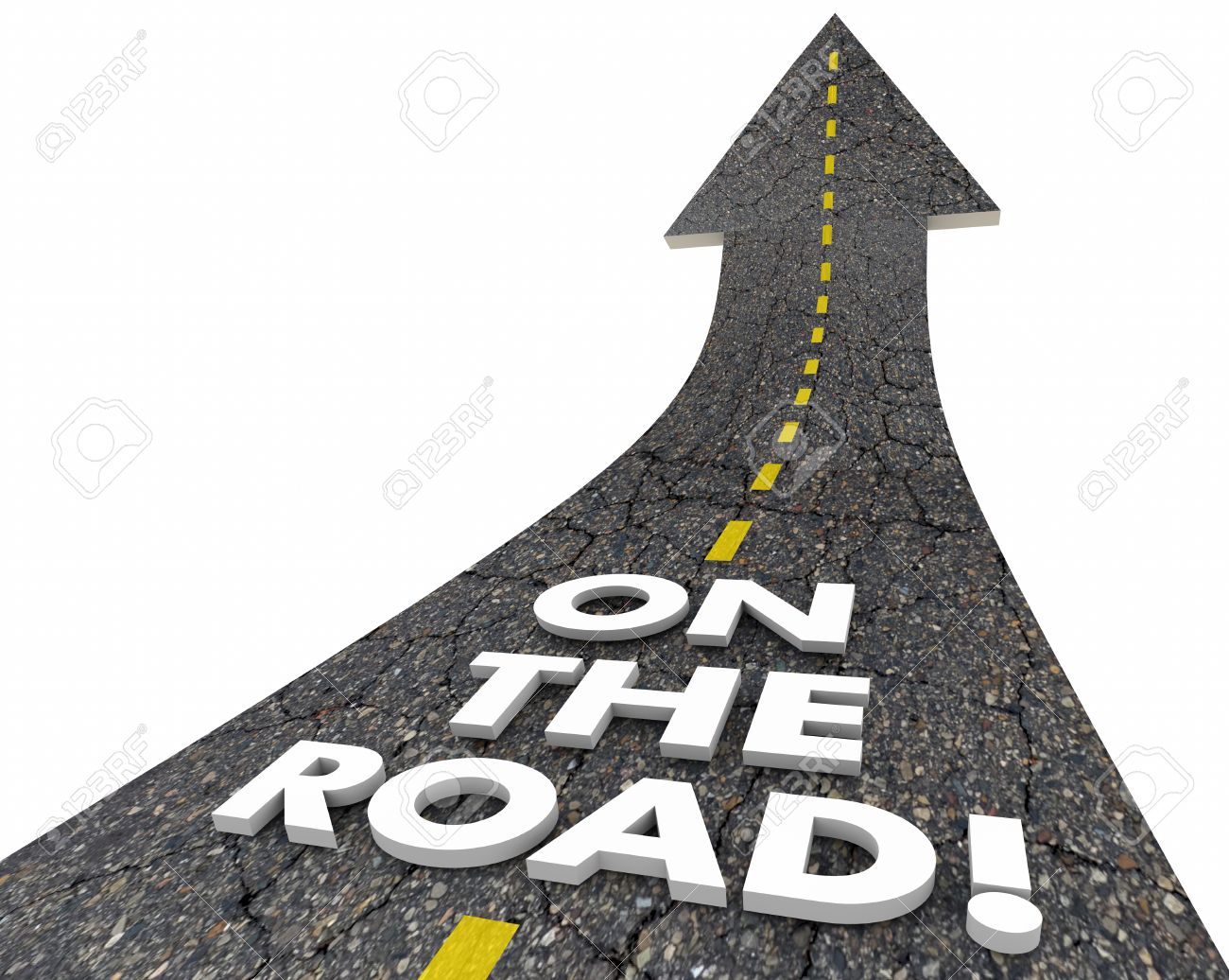 on the road travel transportation trip words 3d illustration stock
