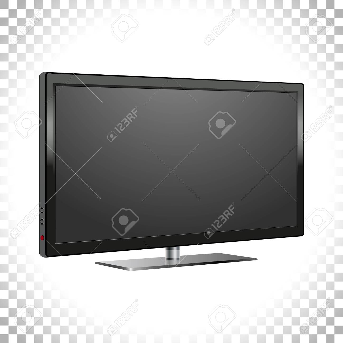 Vector illustration. Realistic 3d Led TV, on off button. LCD wide screen on transparent background. Black monitor immage. Angle view. Element for designs. - 156347140 Vector illustration. Realistic 3d Led TV, on off button. LCD wide screen on transparent background. Black monitor immage. Angle view. Element for designs. - 156347140