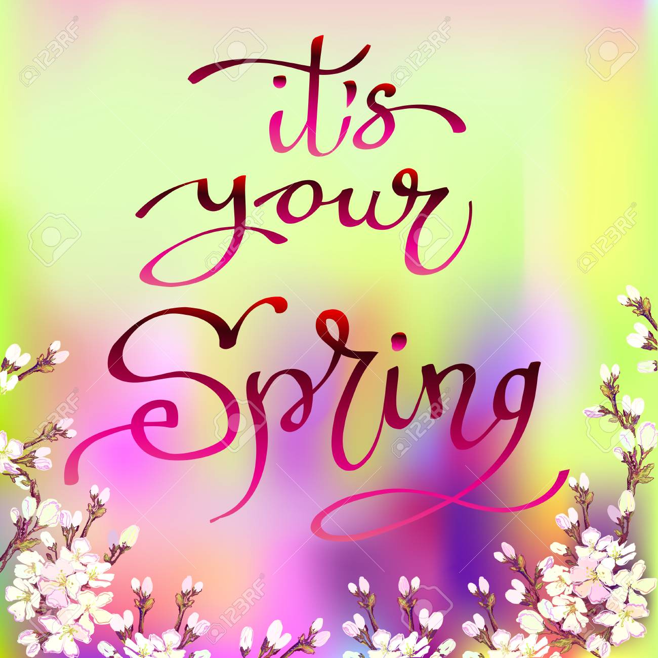 Citation Inspirante Dessinés à La Main Cest Votre Printemps Slogan De Calligraphie Rouge Plume Et Encre Et Cadre De Frontière Florale De Fleurs De