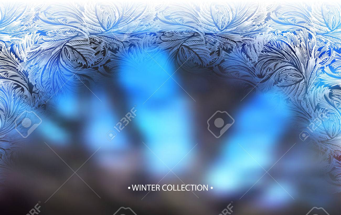 冬青は 霜霜枠と背景をぼかし 水平円弧ガラス デザインを凍結します ベクトル ストック イラスト のイラスト素材 ベクタ Image