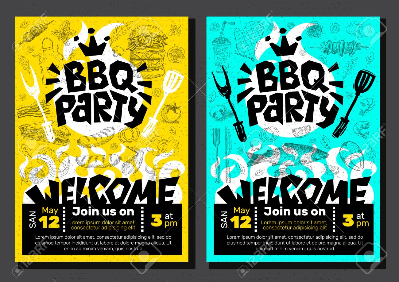 bbq party food poster barbecue template menu invitation flyer
