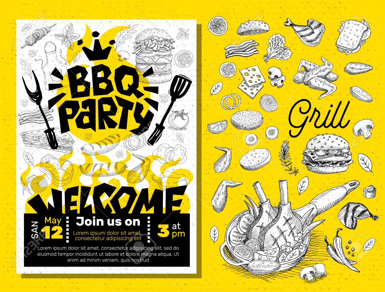 bbq party food poster barbecue template menu invitation flyer