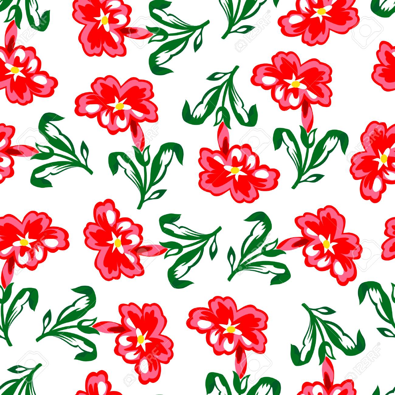 Ilustracao Do Vetor Do Teste Padrao Sem Emenda Da Flor Flores Vermelhas E Folhas Verdes No Fundo Branco Em Ordem Caotica Ilustraciones Vectoriales Clip Art Vectorizado Libre De Derechos Image 86901907