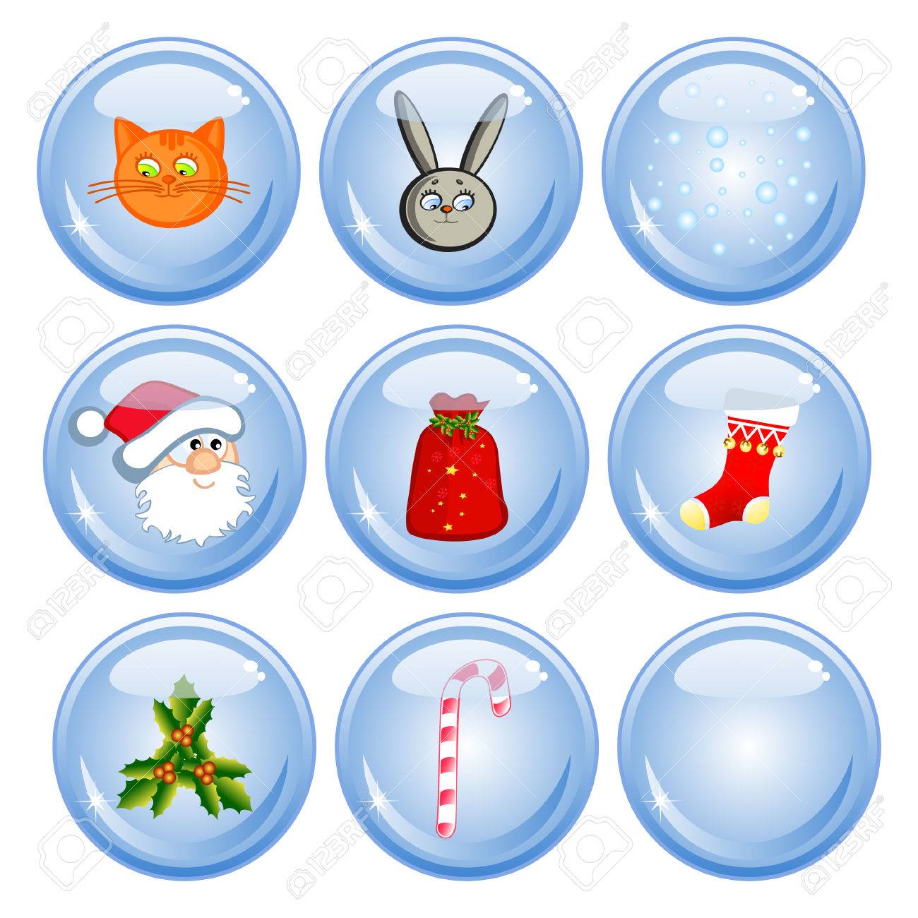 Immagini Comiche Natale.Vettoriale Un Insieme Di Pulsanti Immagini Di Natale Comiche Isolato Babbo Natale Gatto Coniglio Caramelle Image 8508387