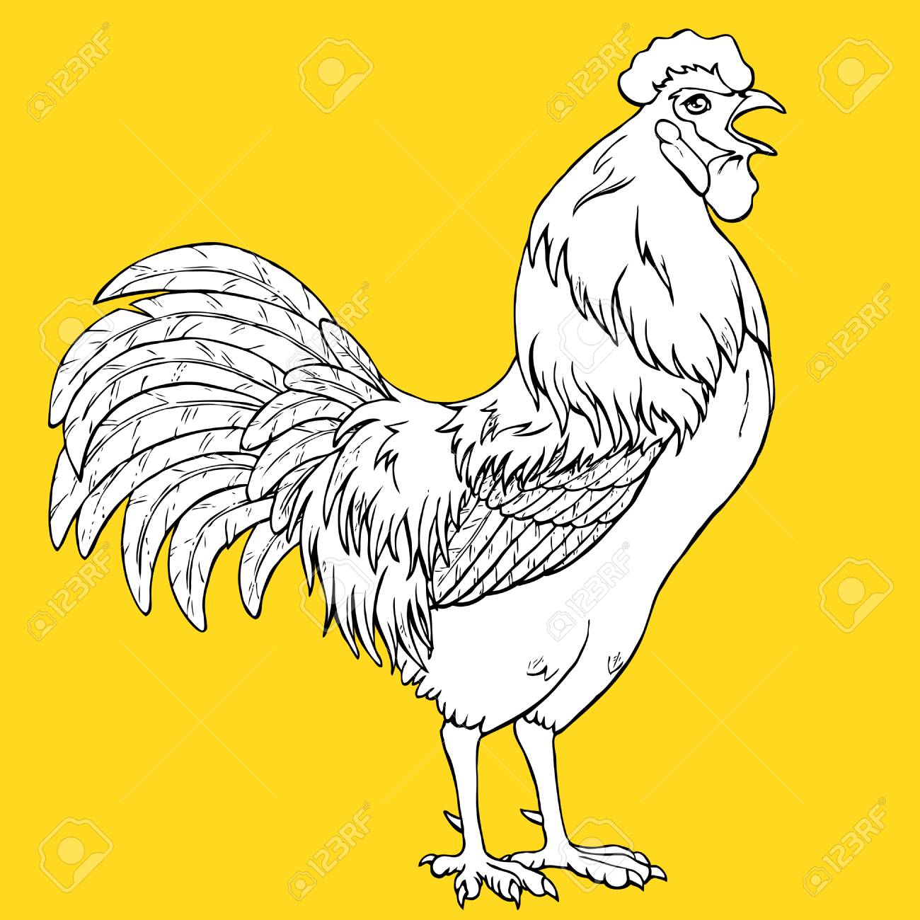 coq qui chante a colorier sur fond jaune poulet decoratif monochrome livre de coloriage un symbole la nouvelle annee chinoise 2017 selon le calendrier est clip art libres droits camping avec caravane