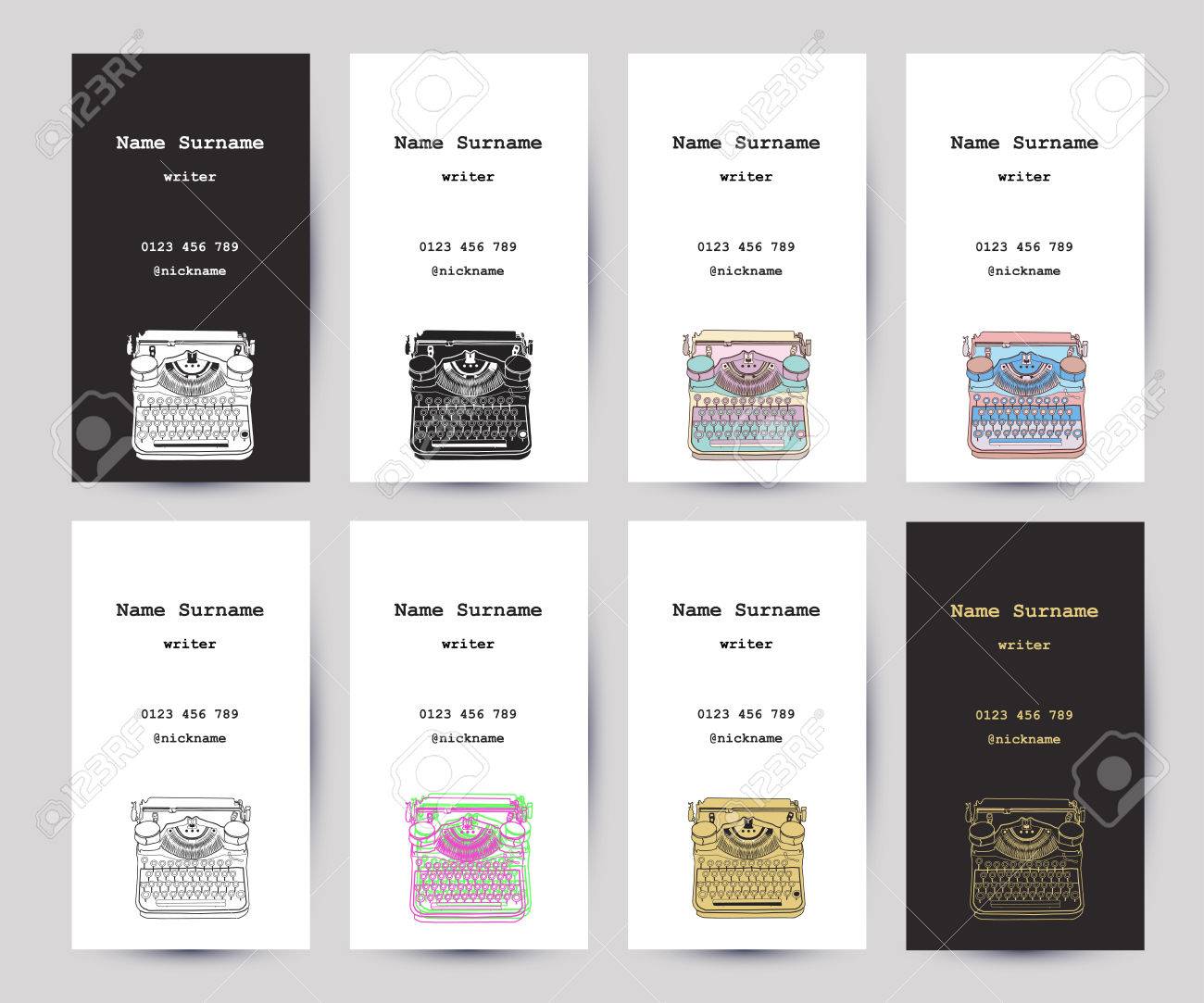 Set Of Business Cards With Hand Drawn Vintage Typewriter For Royalty Free Cliparts Vectors And Stock Illustration Image 83594086