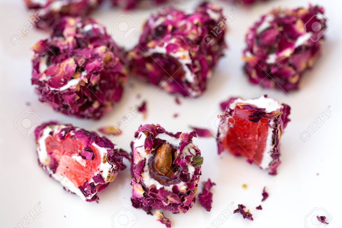 Turkish Delight With Rose Petals Turkish Delight Stock Photo Picture And Royalty Free Image Image 109877979
