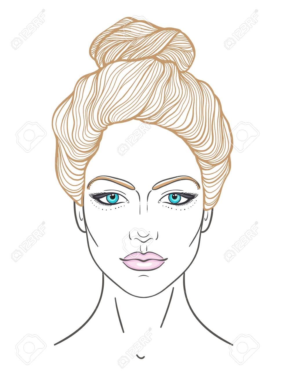 Beautiful Girl Face With Top Knot Hair Style Make Up And Neutral
