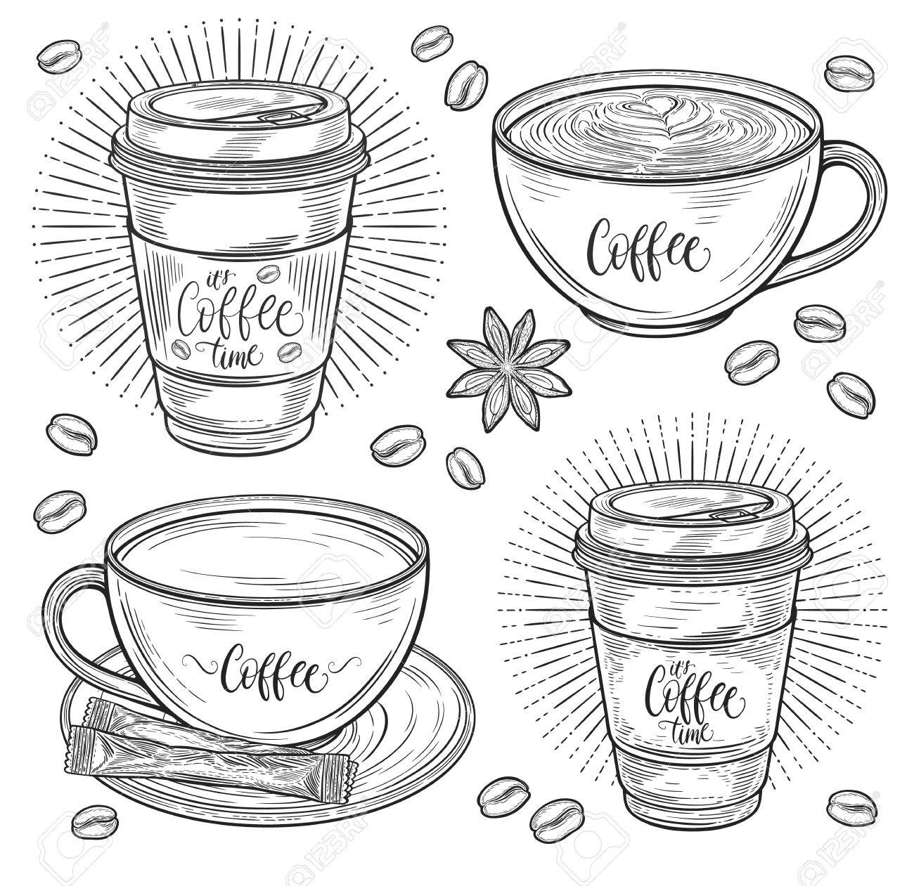 装飾的なコーヒー セット アメリカーノ カフェラテ カプチーノ カップ コーヒー豆 クロワッサン マカロン キャンディー 砂糖 フランスのメレンゲ クッキー 白い背景上に分離 手線のベクトル図に描きのイラスト素材 ベクタ Image 装飾的なコーヒー セット アメリカーノ カフェラテ カプチーノ カップ コーヒー豆 クロワッサン マカロン キャンディー 砂糖 フランスのメレンゲ クッキー 白い背景上に分離 手線のベクトル図に描きのイラスト素材 ベクタ Image