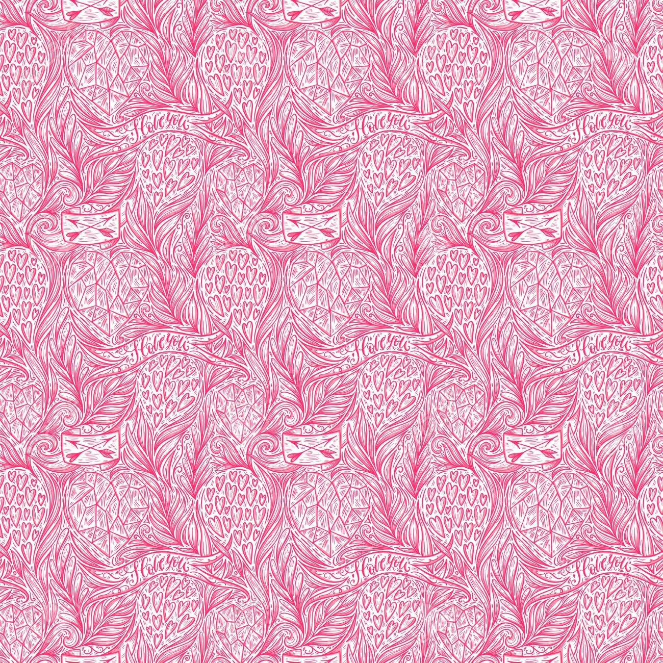 Mano Dibujada Doodle Romantico De Patrones Sin Fisuras Corazones