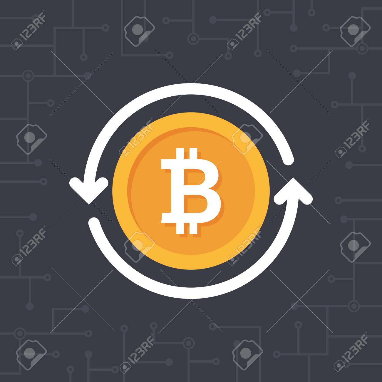 円の矢印を持つゴールデンビットコイン 暗号通貨のためのビットコインアイコン デジタル通貨ベクトル図のイラスト素材 ベクタ Image
