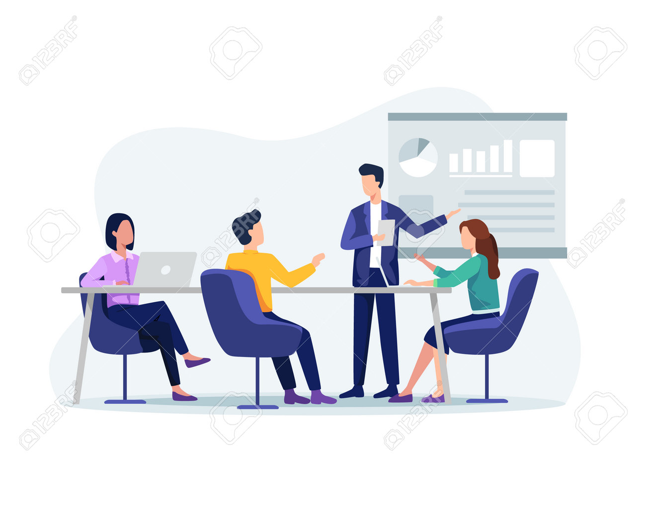 People on presentation conference, Businessman at project strategy. Business people working together, Presentation and discussion of the project. Vector in a flat style - 166401423 People on presentation conference, Businessman at project strategy. Business people working together, Presentation and discussion of the project. Vector in a flat style - 166401423