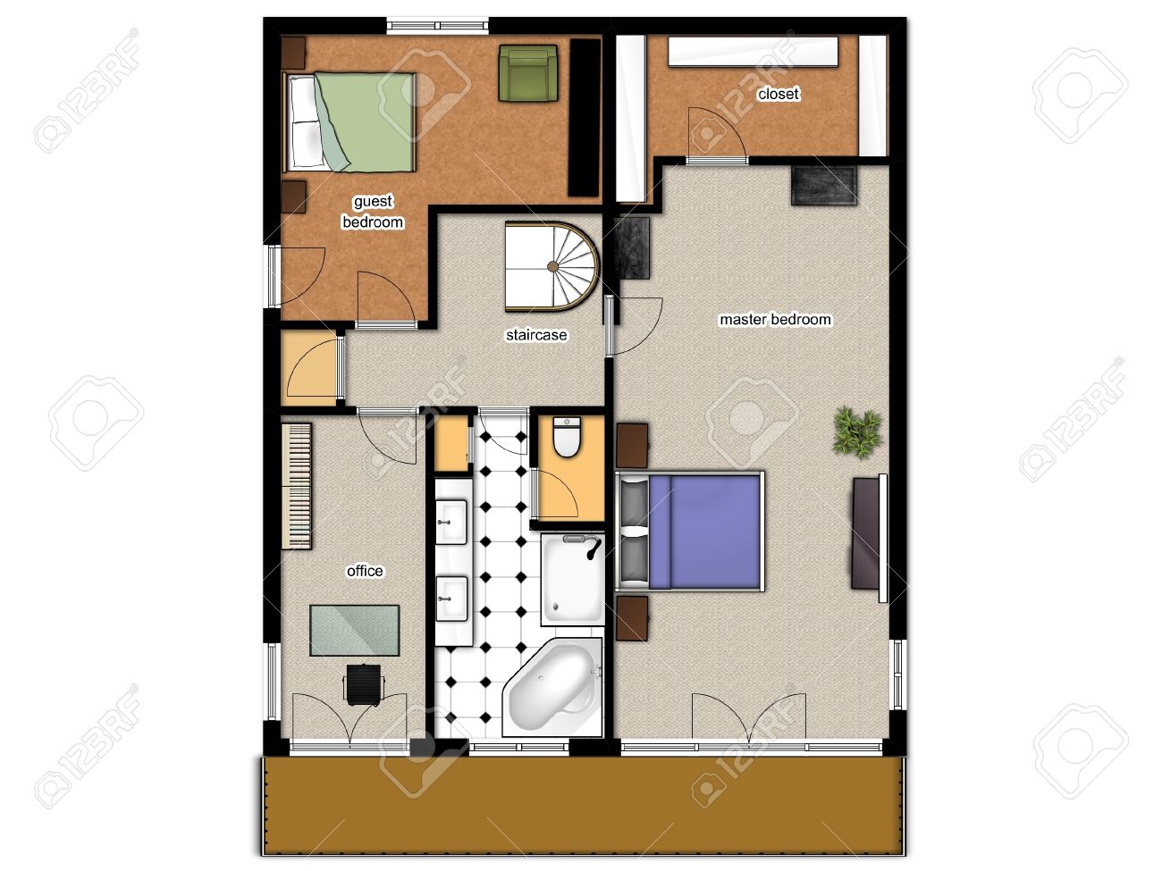 Meuble Vasque Salle De Bain Tereva ~ plan d tage 2d avec chambres bureau salle de bains et placard Meuble Vasque Salle De Bain Tereva ~ plan d tage 2d avec chambres bureau salle de bains et placard