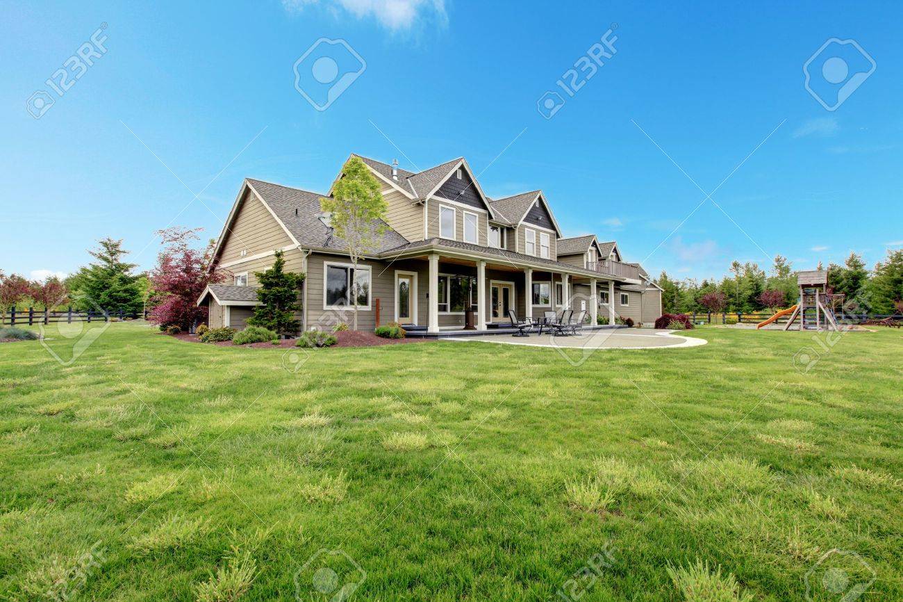Large Farm Country House With Spring Green Landscape, Kids Play Ground.  Stock Photo, Picture and Royalty Free Image. Image 17848843.