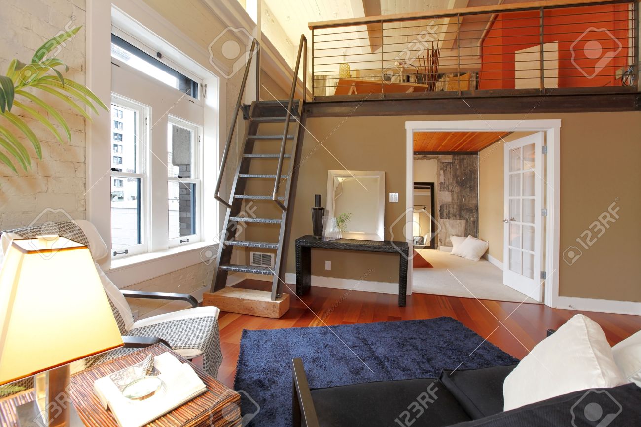 View Of Modern Reconstructed Living Room With Mezzanine Area