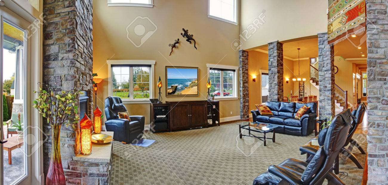 Luxury House Open Floor Plan Spacious Living Room With High Luxury House Open Floor Plan Spacious Living Room With High