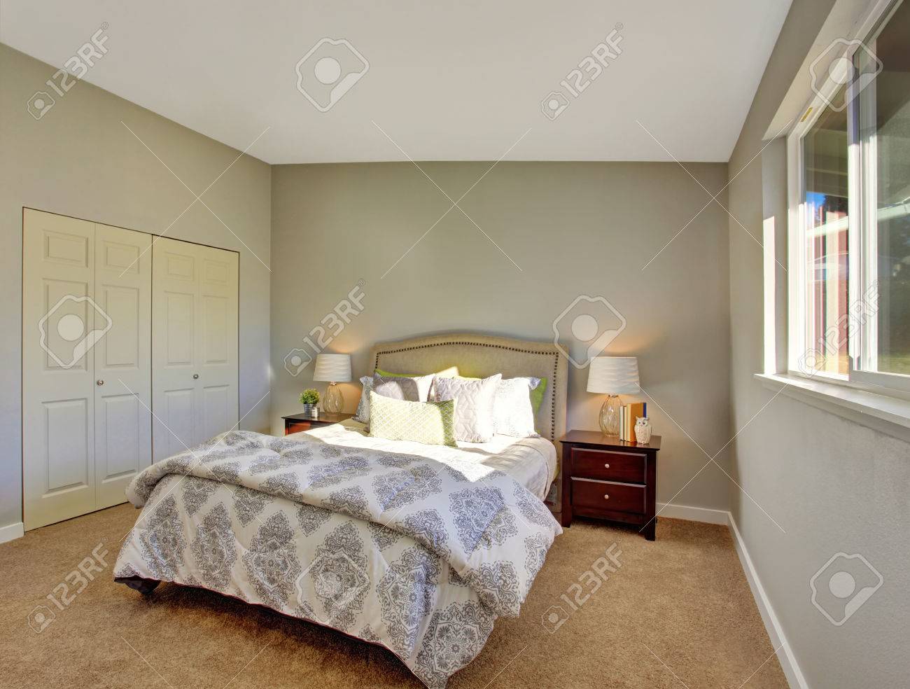 Classic American Bedroom With Carpet Floor White Wooden Doors