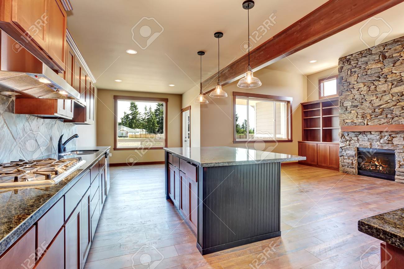 Open Floor Plan Kitchen >> Open Floor Plan Kitchen Room Interior With Wooden Cabinets Open Floor Plan Kitchen >> Open Floor Plan Kitchen Room Interior With Wooden Cabinets