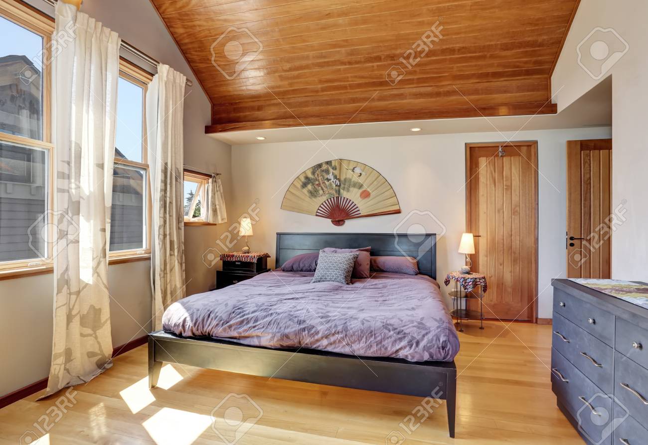 Bedroom Interior In Anese Style With Wooden Ceiling Northwest Bedroom Interior In Anese Style With Wooden Ceiling Northwest Usa Stock Photo 63737172