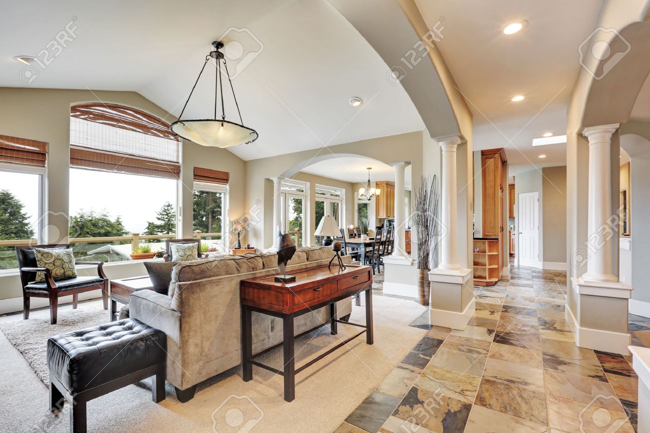 Studio Interior In Luxurious House With Arches And Natural Stone