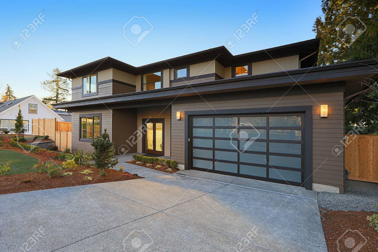 New Construction Home Exterior With Contemporary House Plan .. Stock ... New Construction Home Exterior With Contemporary House Plan .. Stock ...